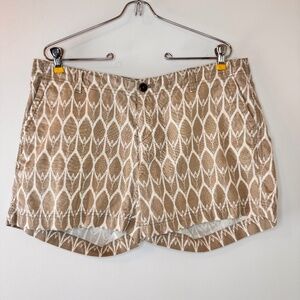 The North Face Maywood Shorts Womens 12 Long Tan White Linen Blend Ikat Print